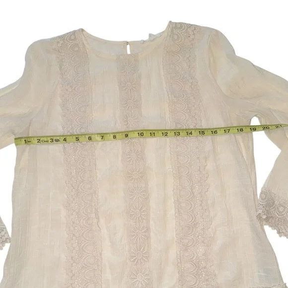 FSL + Apparel Ivory Lace Trim Boho Blouse Sz L Cottagecore Romantic Rayon Top - Picture 6 of 11